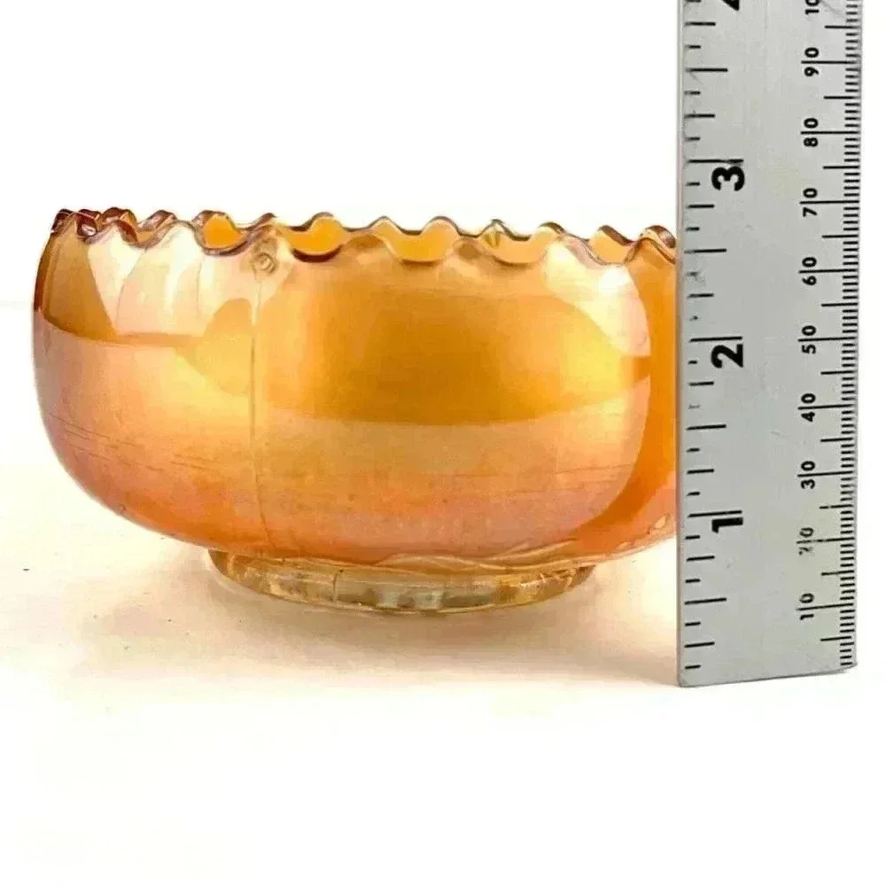Antique Carnival Glass Golden Grape Rose Bowl 2.5" Tall - Picture 11 of 11